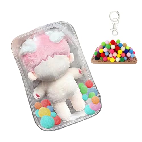 雲見 痛バッグ ぬいポーチ ぬいぐるみポーチ ぬいぐるみ 持ち運び バッグ ぬいバッグ 推し活 ポーチ 推しぬいポーチ 全透明 PVC ぬいぐるみ 外出 見せバッグ 人形の保管場所 防水 防塵 推し活 ポンポンボール付 キーホルダー付 (20cm以内のぬい