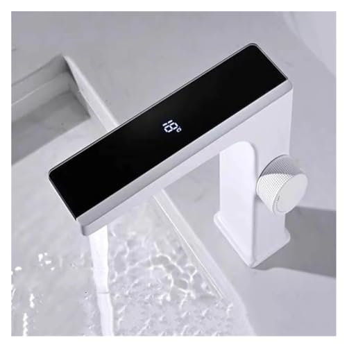 Robinet de lavabo noir à affichage température hydroélectrique pour salle de bains