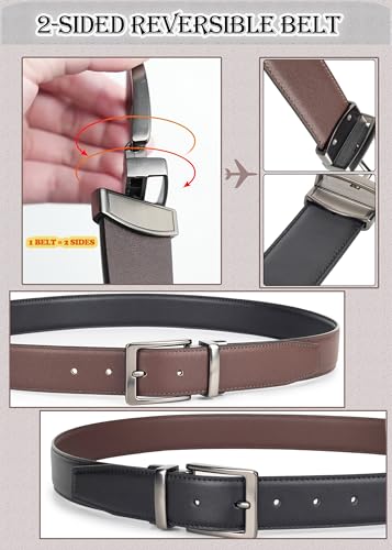 Reversible Belt for Men Black Brown PU Leather Belt with Alloy Pin Buckle, Mens Dress Belt for Work Casual, 1.3" Wide2