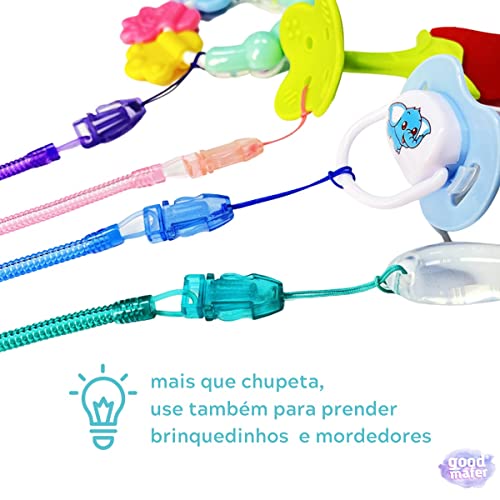 02 Prendedores De Chupeta Mola (Azul e Transparente) + 02 Adaptadores de Chupeta
