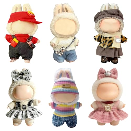 (6 Pack) Clothes for LABUBU 17cm Doll (NO Dolls) Exquisite Luxury Designer Outfits with Hats & Accessories Fashion and Premium Doll Clothing Set Suitable for Dress up Unique Style