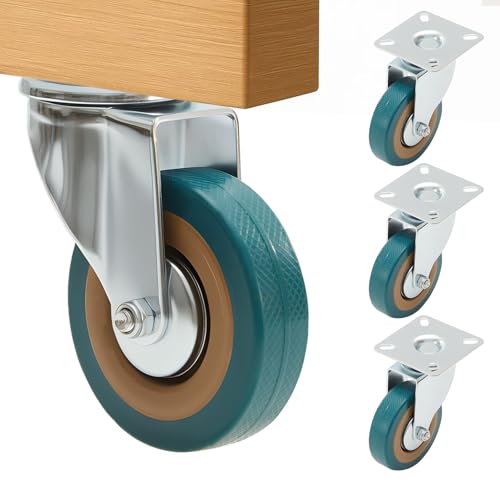 Image of Youyijia 4pcs Swivel Castor Rubber Heavy Duty 75mm Swivel Castor Double Bearing Heavy Duty for Furniture Rubber Swivel Trolley Caster 360KG(4 without Brake)