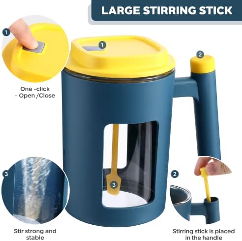 Yirochan Self Stirring Mug - Automatic Stirring Coffee Mug, Self Stirring Cup Coffee Cup with Handle, Glass Inner Mixing Cup for Coffee Tea Milk - Home Office Travel Mixing Mug (450ml/15oz)
