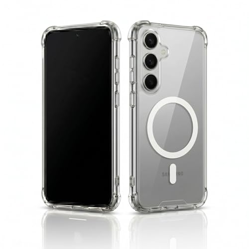 Image of amazon basics Crystal Clear Magnetic Case for Samsung Galaxy S24FE 5G | Compatible with MagSafe Accessories | Air-Guard Corners | Shockproof TPU + Hard PC Back (Clear)