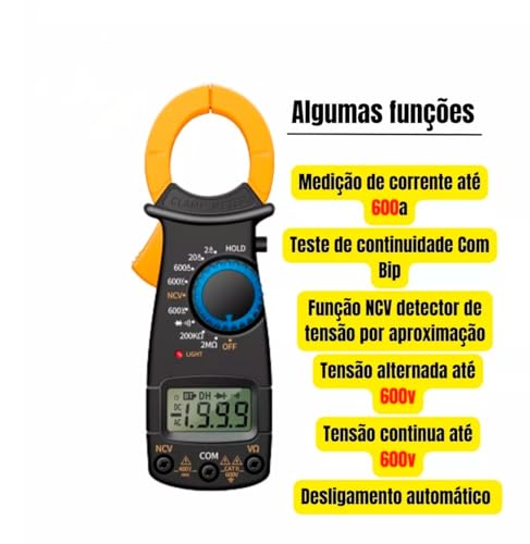 Kit Alicate Amperímetro Digital Beep + Caneta Teste Fase Tensão Corrente Profissional