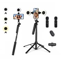 Dieoski Vlogging Kit for iPhone/Android, 70.9" Extendable Selfie Stick Tripod for iPhone with Light, Remote Control ＆ Microphone for TikTok/YouTube/Content Creator Essentials Starter Kit