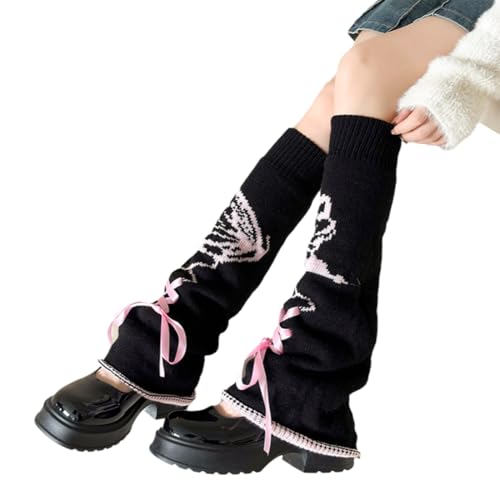 Calentadores de mujer góticos, calentadores de piernas para mujer, Kawaii Y2K Legwarmer Invierno Botas, Calentadores de piernas para niña acampanados, calentadores góticos Lolita Accesorios, negro