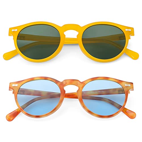 Image of Gleyemor Vintage Polarized Sunglasses for Men Round Sunglasses UV400 Protection Retro Hand-crafted Acetate Frame