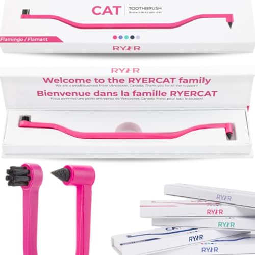 Image of RYERCAT Flamingo Dual Sided Cat Toothbrush - Micro Head ToothBrush to fit into Cat's Mouth - Cat Dental Supplies