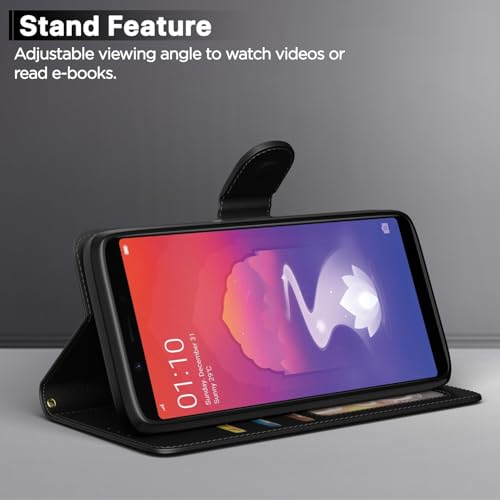 Image of Pikkme Realme 1 Flip Case Leather Finish | Inside TPU with Card Pockets | Wallet Stand and Shock Proof | Magnetic Closing | Complete Protection Flip Cover for Realme 1 (Black)