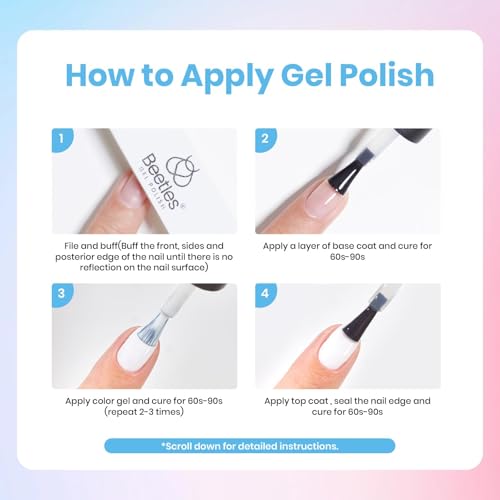 Image of Beetles White Gel Nail Kit with U V Light, 5 Pcs Gel Polish Kit with Base & Top Coat and Nail File for Beginners White DIY Salon Soak Off Manicure Home Women Gifts