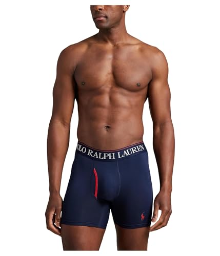 Polo Ralph Lauren Men's 4D Flex Cooling Microfiber Boxer Brief 3-Pack Cruise Navy/Rl Tossed Emblem Print/Rl2000 Red, Medium2