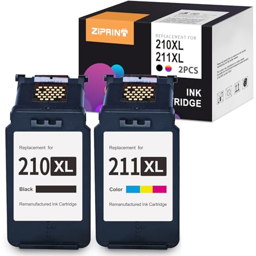 ZIPRINT 210XL 211XL Combo Remanufactured Ink Cartridge Replacement for 210XL 211XL Combo Pack PG-210XL use with Pixma MP495 MX410 MP250 IP2702 MP490 Printer, 211XL Color and 210XL Black, 2-Pack 210XL
