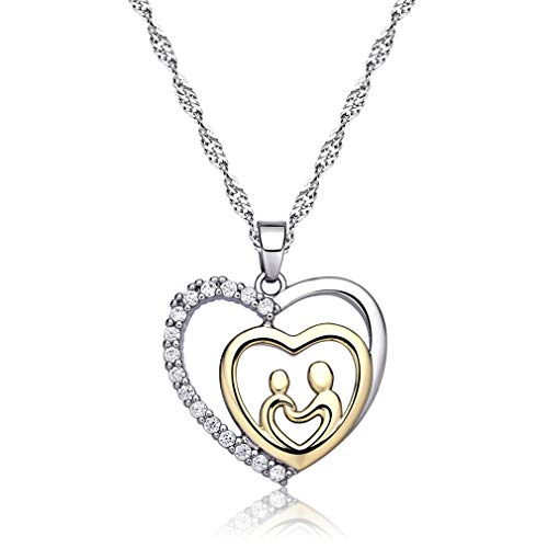 GloryMM Mom Crystal Necklace Cubic Rhinestone Hollow Family Sweater Chain Love Heart Mothers Day Necklace,Gold