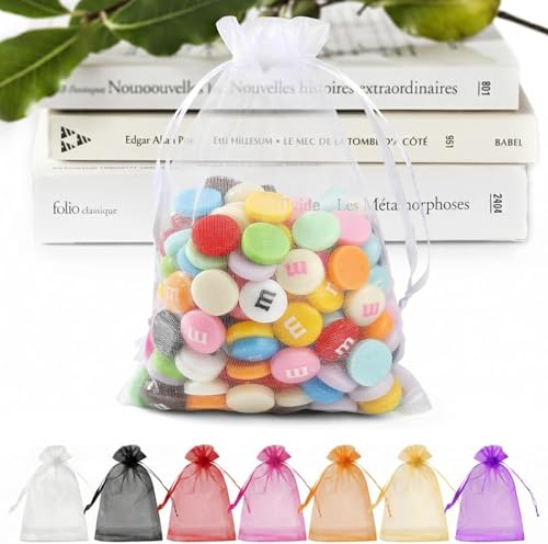 50 Pack White Organza Bags 5 x 7 in, Small Mesh Gift Bags Bulk Drawstring for Wedding Favors, Gift Wrap Bag for Candy Jewelry Soap Makeup, Cute Goodie Bag Sachet for Party Favor &