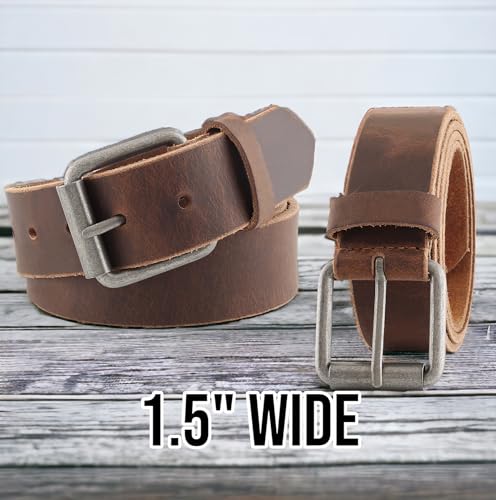 Men's Casual Full Grain Classic Leather Dress Belt For Jeans,1.5" Wide, USA3