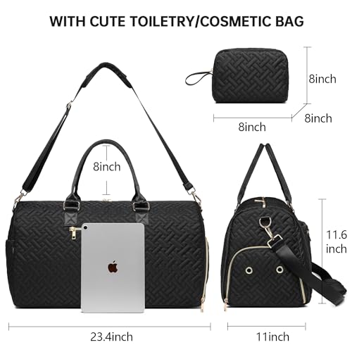 Image of Duffle Bag for Travel, Weekender Bag with Shoe Compartment, Carry On Overnight Bag for Women Gym Bag, Black Gold