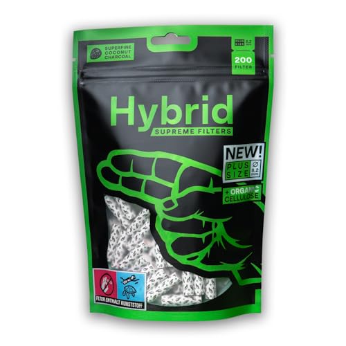 Hybrid Aktivkohlefilter Plus Size (200 Stk, Ø 8,2 mm) - Hybridfilter aus Zellstoff & Kokos-Aktivkohle - Made in Europe