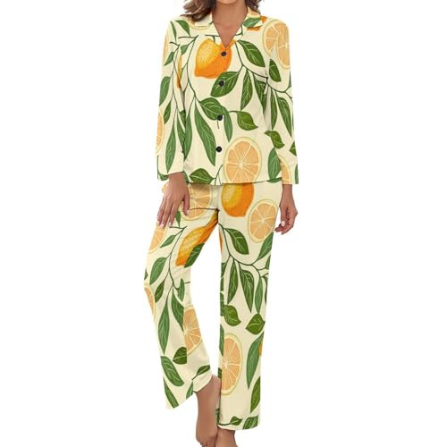 Pyjama femme grande taille 2 pièces : ensemble pantalon et haut imprimé fruit