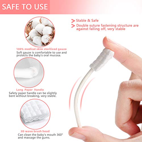 EASICUTI Baby Tongue Cleaner, 42Pcs Disposable Infant Toothbrush, Gauze Gum Cleaner Baby Oral Cleaning Stick Dental Care for 0-36 Months + Free 1 Finger Toothbrush