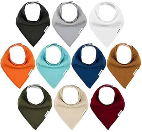 Image of TheAZBaby Organic Cotton 10-Pack Baby Bandana Drool Bibs for Boys and Girls, Neutral Solid Bibs for Teething and Drooling.