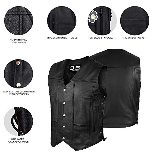 3S Motorcycle Biker Concealed Carry Leather Vest (Black, 3Xl) #TOP3