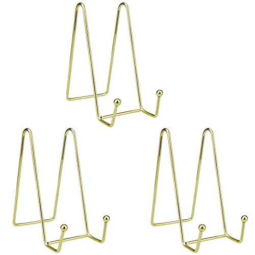 3 Stück 15,2 cm Tellerständer für Ausstellungsständer aus Metall, Eisen, Staffelei, Plattenhalter für Bilderrahmen, dekorative Teller, Bücher, Fotostaffelei, künstlerische Arbeit und Tablets (Gold) Cover