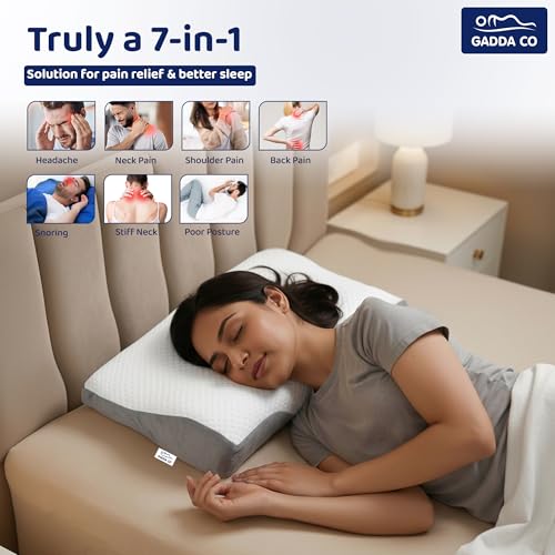 Image of GADDA CO Cervical Pillow for Neck Pain - Orthopedic Memory Foam Pillow for Spondylitis, Neck & Shoulder Pain Relief, Butterfly Design, 18.5x10.5x3.5 in, White & Grey, 2-Year Warranty- Pack of 2