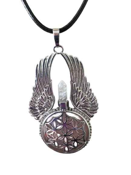 Pendentif fleur de vie quartz rose ailée pour harmoniser les énergies du cœur