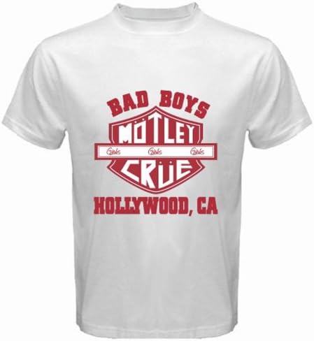 New MOTLEY CRUE "Bad Boys" Metal Rock Band Legend Men's White T-Shirt Size L