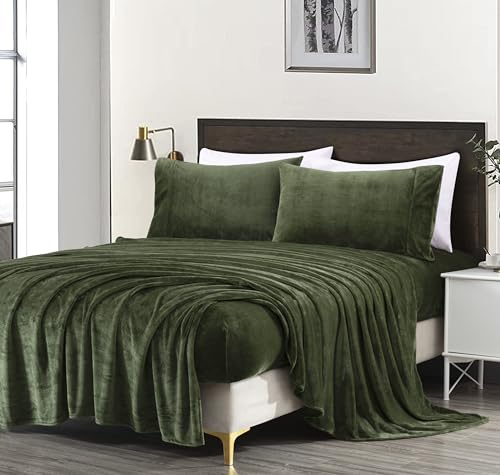 Chezmoi Collection FS200-SHEET-OLIVE-KING Extra Soft Fleece Sheet Set King thumb #2