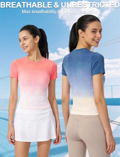 Image of Venzina Women's Gradient Workout T-Shirt with Thumbholes | Quick Dry Full Sleeve Yoga Top I Slim Fit Knit Gym Shirt for Running, Yoga & Casual Commute