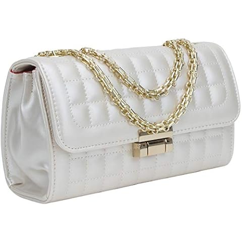 Women's Classic PU Leather Crossbody Purse Shoulder Bags Golden Chain Satchel Handbags, Ivory, S Cover