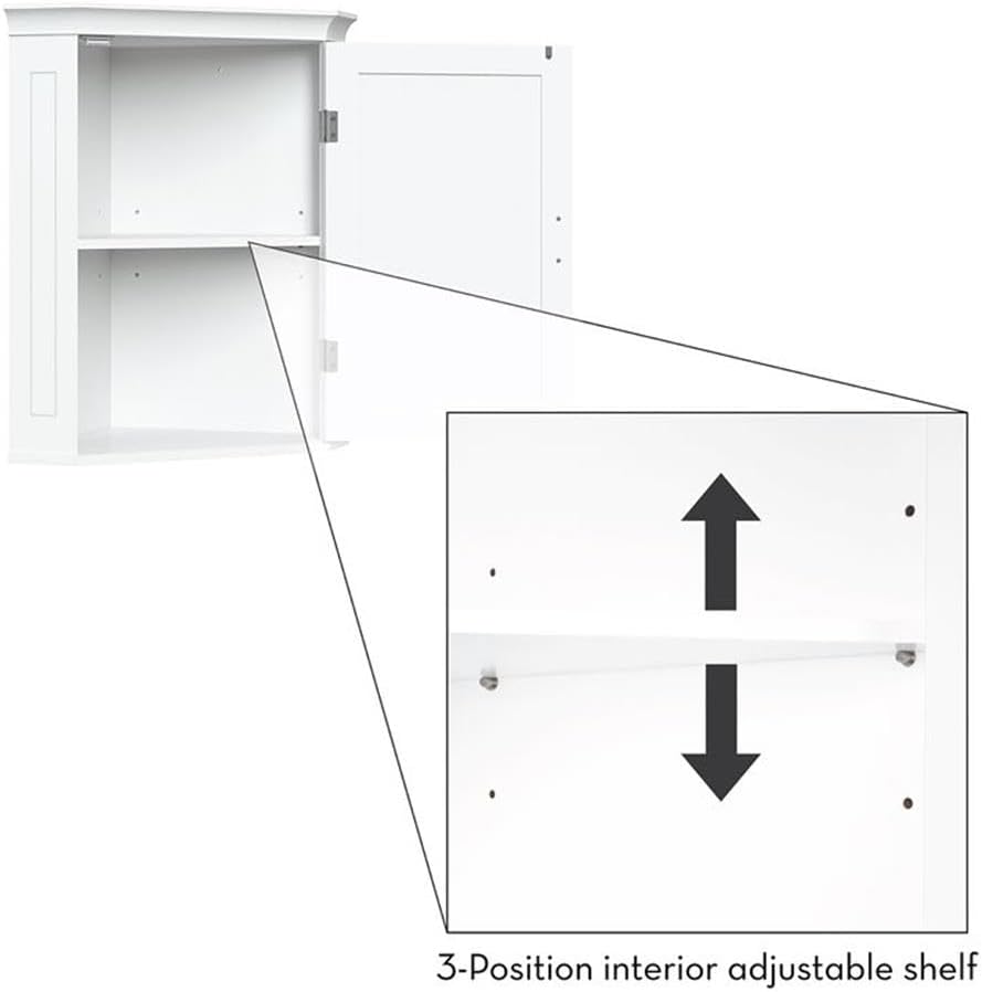 RiverRidge Somerset Corner Wall Bathroom Cabinet with an Adjustable Shelf, Inset Door, Two-Tone Handle - Space-Saving MDF Bathroom Cabinet for Toiletries