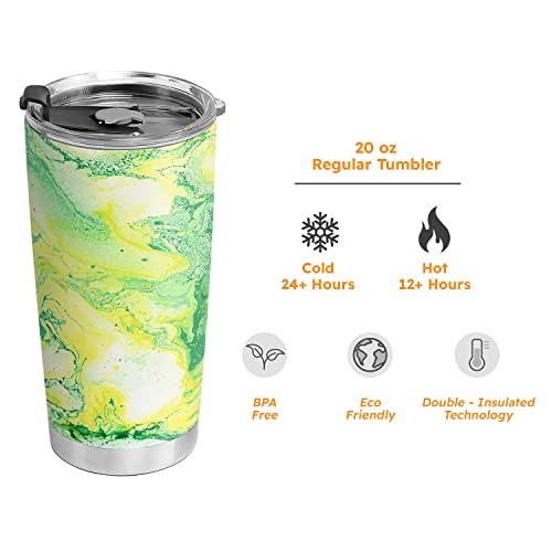 64Hydro 20Oz Coffee Thermos For Women, Inspirational Birthday Gifts For Her, Gifts For Mom Daughter Sister Friends, Abstract Green Yellow Marble Tumbler Cup, Insulated Travel Coffee Mug With Lid #TOP5