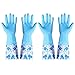 BESTonZON 2 Paare Haushalts wasserdichte Reinigungshandschuhe Latexhandschuhe verdickt Haltbare Handschuhe für Küchengeschirr Waschen Wäschereinigung (Blue Wide Mouth Thin Style L)
