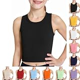 Crop-Top für Mädchen, gerippt, ärmellos, athletisches Tank-Top, Kleidung, Teenager, Kinder, Sommer, Fitnessstudio, Workout, Camisole Shirt, dehnbar, atmungsaktiv, Rundhalsausschnitt, Weste, Schwarz