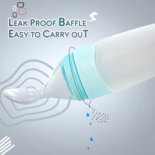 Image of BAYBEE Baby Silicone Food Feeder | Bpa Free & Leak Proof Soft Spoon Feeding for Babies, Infants | Anti-Colic Semi-Solid Squeezy Food Feeder Bottle for Baby 6 to 12 Months (200 ml, Aqua)