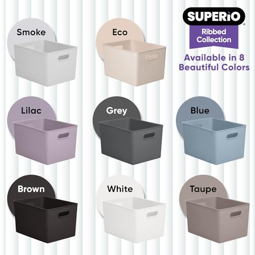 Image of Superio Ribbed Collection - Decorative Plastic Basket Open Home Storage Bins Organizer, X-Large Blue (4 Pack) Container Boxes for Organizing Closet Storage Bins for Shelves 22 Liter /23 Quart