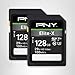 PNY 128GB Elite-X Class 10 U3 V30 SDXC Flash Memory Card - 100MB/s, Class 10, U3, V30, 4K UHD, Full HD, UHS-I, Full Size SD (Pack of 2)