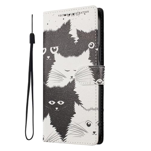 SNCLET Funda Protectora para OPPO A77 5G Cover Tipo Cartera con Tapa Cuero PU con Soporte Integrado,Ranura para Tarjetas,Cierre Magnético Funda para OPPO A77 5G,Gato Blanco Negro