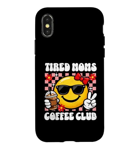 Tired Moms Coffee Club Happy Peace �T���O���X ���g�� �O���t�B�b�N �X�}�z�P�[�X iPhone X/XS �p