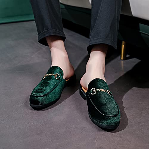 Image of FLQL Mens Shoes Luxury Velvet Gold Buckle Slip-on Penny Loafers Casual Smoking Slippers Indoor Outdoor Sandals Black Size 7-13