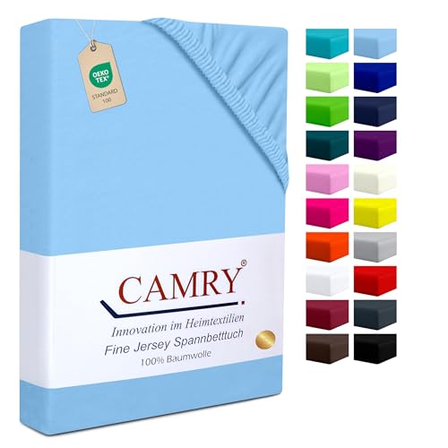 CAMRY Spannbettlaken für Wasserbett / Boxspringbett Bettlaken Baumwolle Spannbetttuch in Hellblau 180x200-200x220 cm Hochwertige Materialien atmungsaktiv und pflegeleicht
