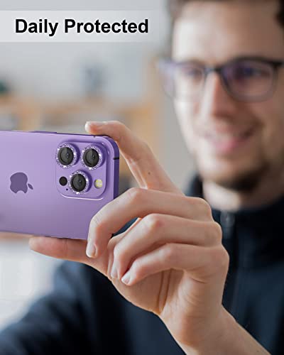 Actgan For Iphone 14 Pro And Iphone 14 Pro Max Camera Lens Protector Bling Glitter Glass Camera Screen Cover Easy Installation For Iphone 14 Pro Max And 14 Pro,[1 Set] Glitter Purple #TOP6