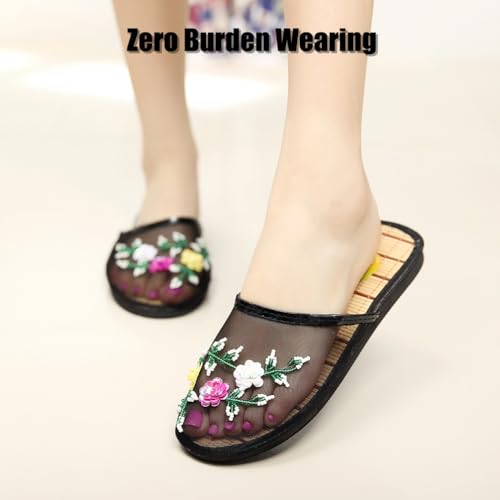 Chinese Slippers for Women, Bamboo Chinese Mesh Sandals, Mesh Floral Slippers4