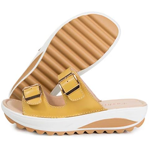 Womens Summer Wedges Platform Slippers Shoes Fashion Slip On Sandals 2.5 UK/Label 35 Yellow Cover