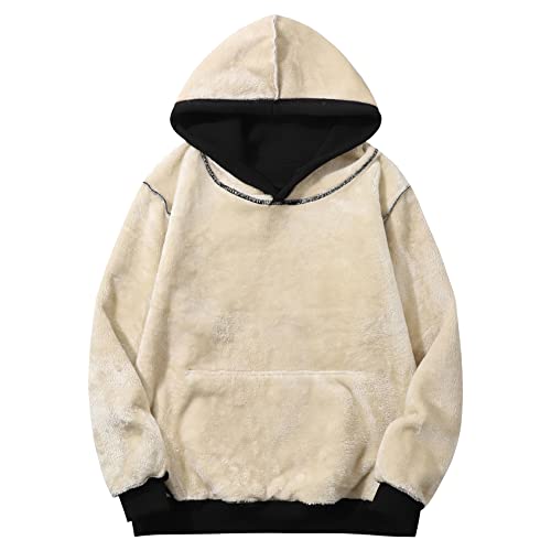 Perbai Mens Winter Warm Sherpa Lined Hoodie Casual Fleece Pullover Hooded Sweatshirt With Pocket(Black-M) #TOP2