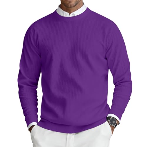 Smart Jumper Men Mens Sweaters Crew Neck Jumpers Knitted Pullover Men Soft Sweater Lightweight Classic Jumperss Long Sleeve Sweatshirts 01-Purple XXL