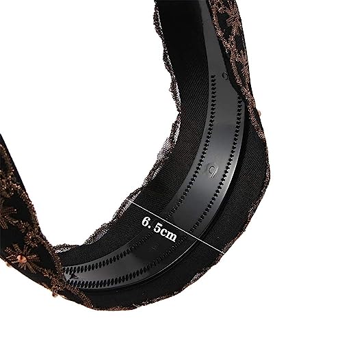 Leadigol 3 Pcs Lace Wide Floral Pearl Embroidery Headbands for Women, Crystal Korean Trendy Simple Flower Headwear